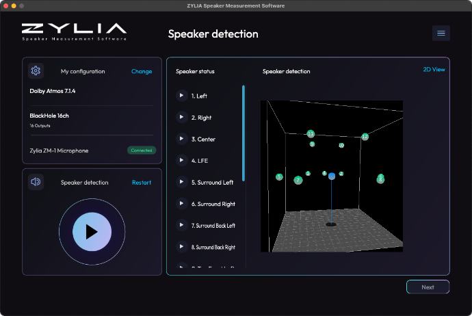 Animated graphic showing the software interface detecting speaker icons